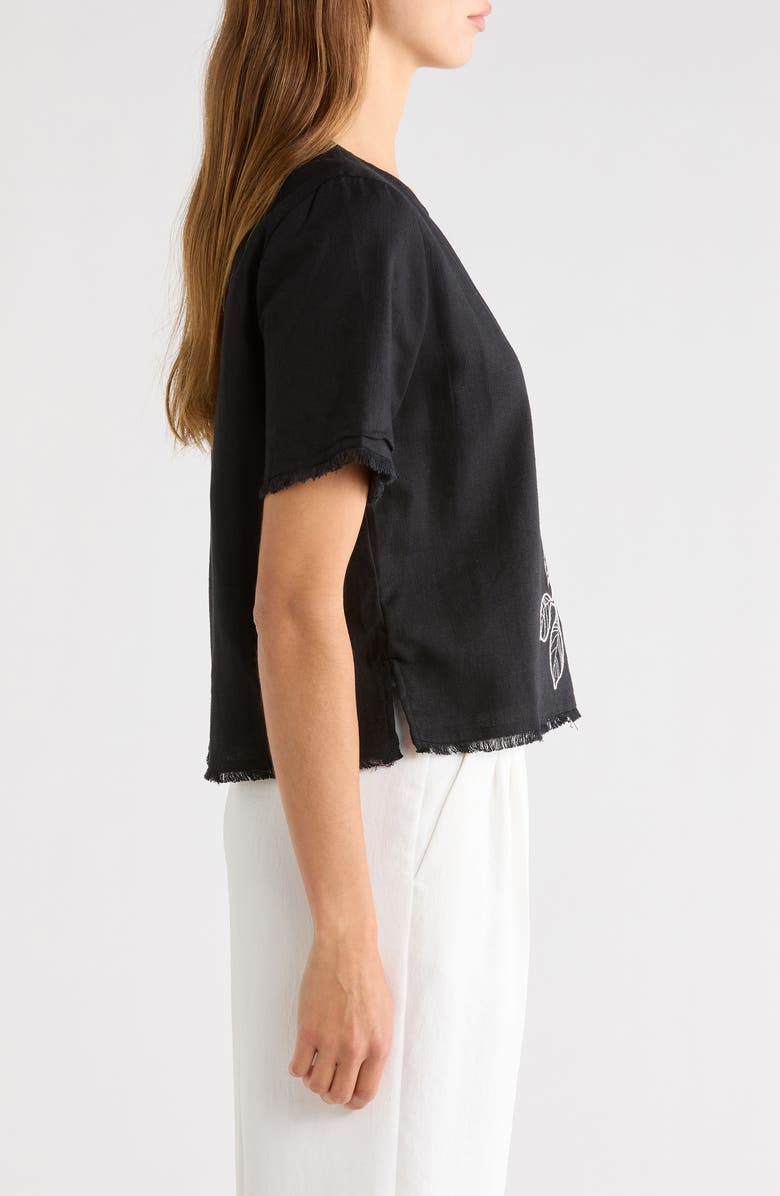 Vince Camuto Floral Embroidered Short Sleeve Top, Alternate, color, Rich Black