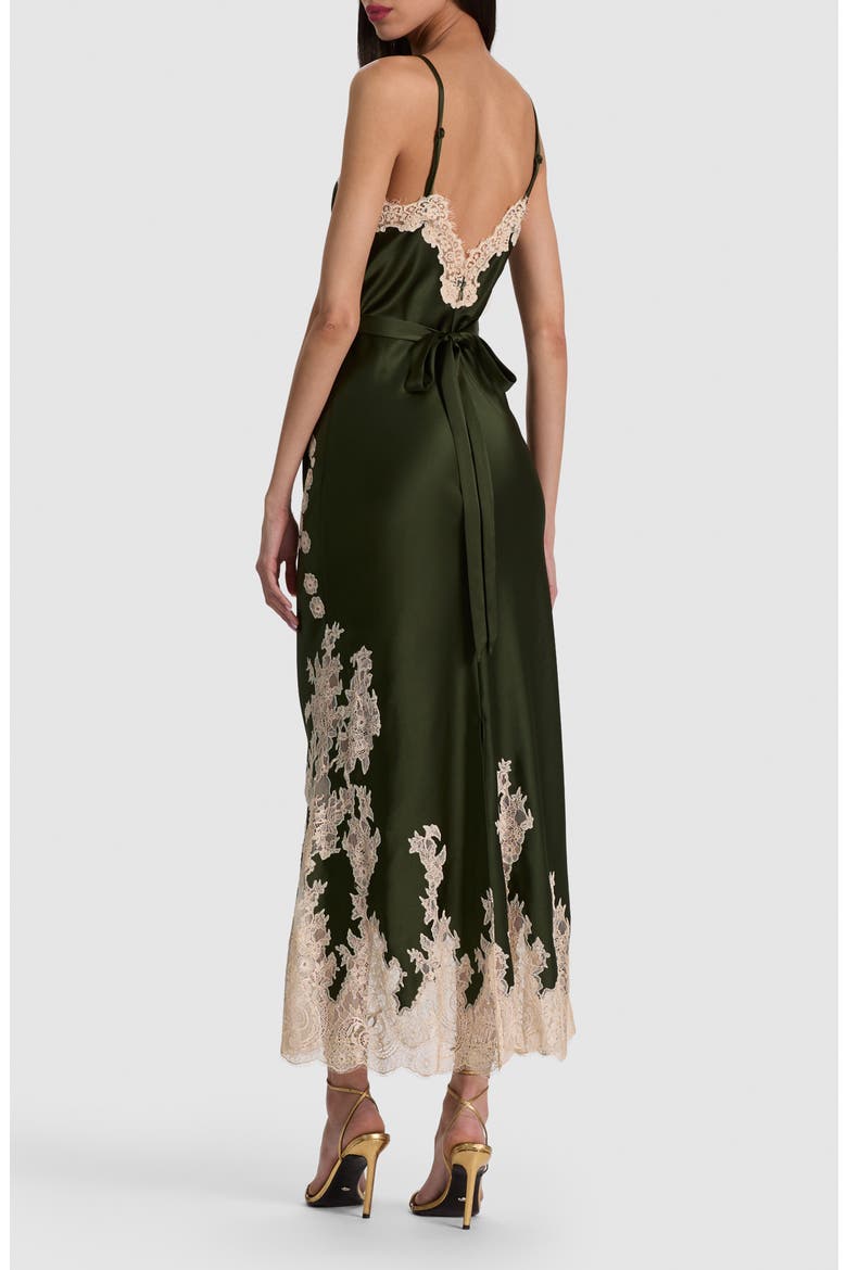 Julietta Lace Trim Slip Midi Dress, Alternate, color, DARK FERN/ BISCOTTI