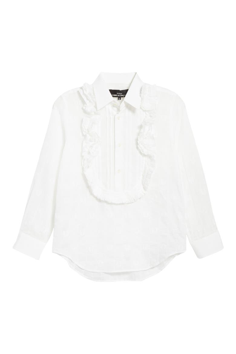 Tricot Comme des Garçons Ruffle Bib Embroidered Shirt, Alternate, color, WHITE