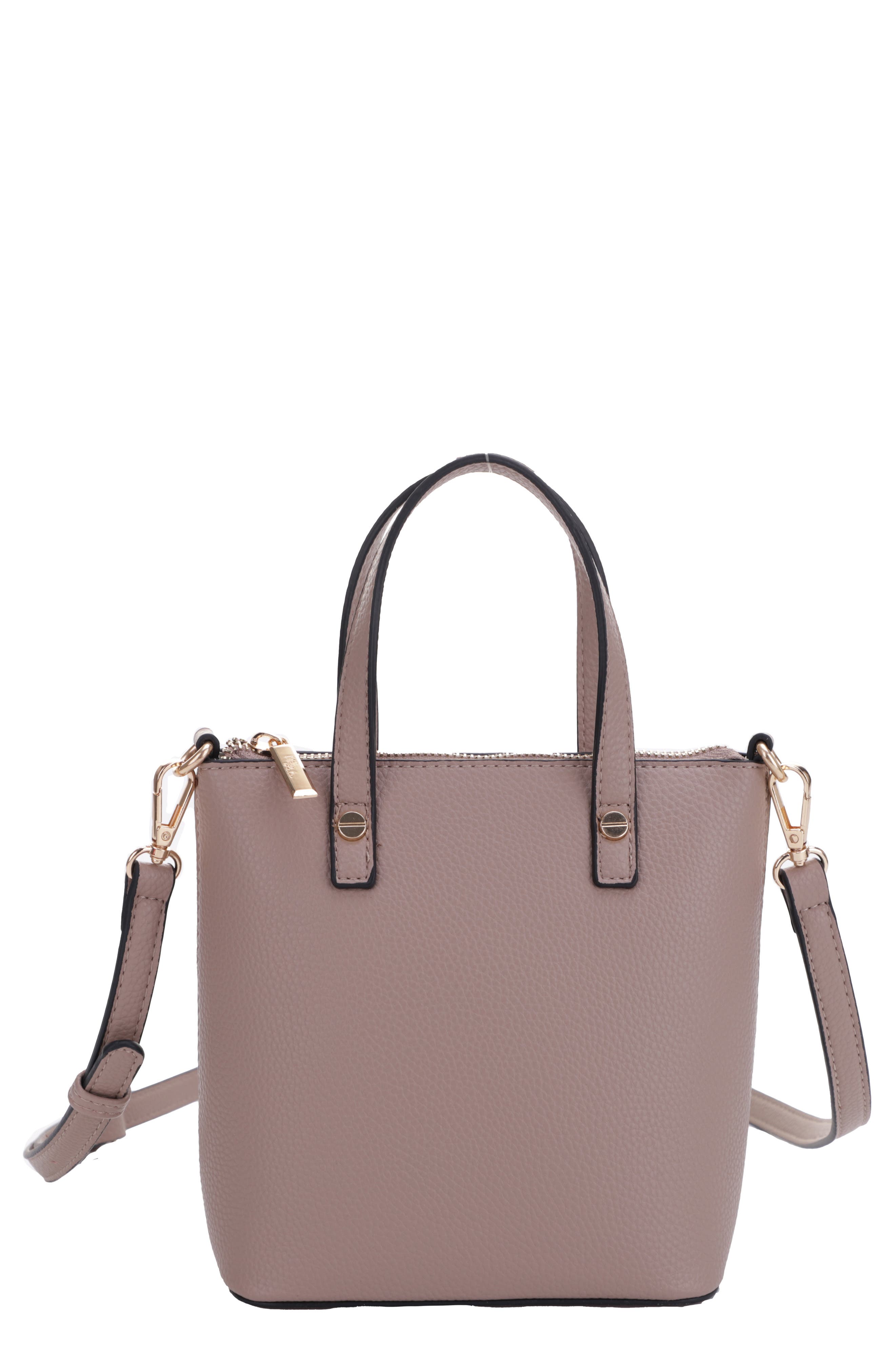 Mali + Lili Mia Mini Recycled Vegan Leather Crossbody Tote in Mushroom 