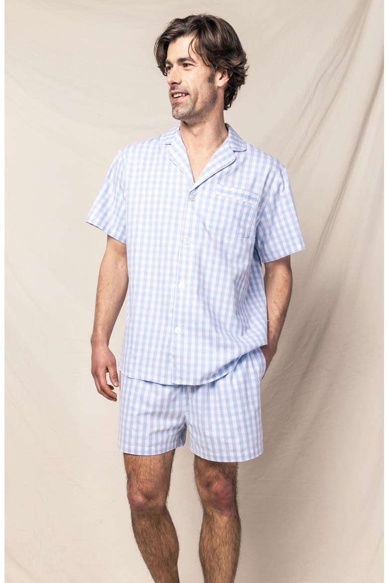 Gingham Cotton Short Pajamas, Alternate, color, BLUE