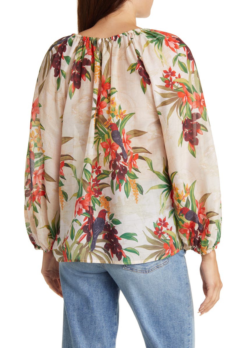 Tommy Bahama Villa Views Floral Split Neck Cotton & Silk Blouse, Alternate, color, 
