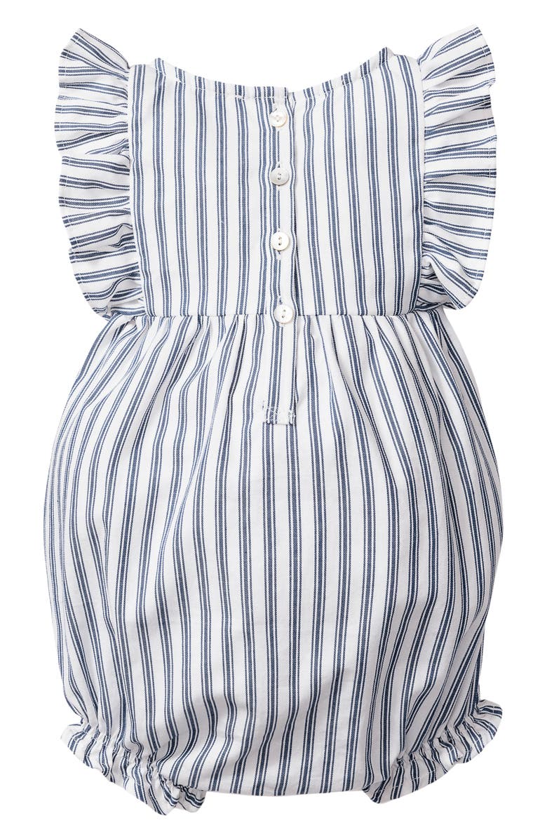 Petite Plume Ruffle Trim Cotton Blend One-Piece Pajamas, Alternate, color, Navy