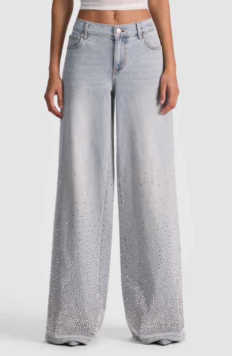 Alice + Olivia Amazing Stud Detail Baggy Wide Leg Jeans