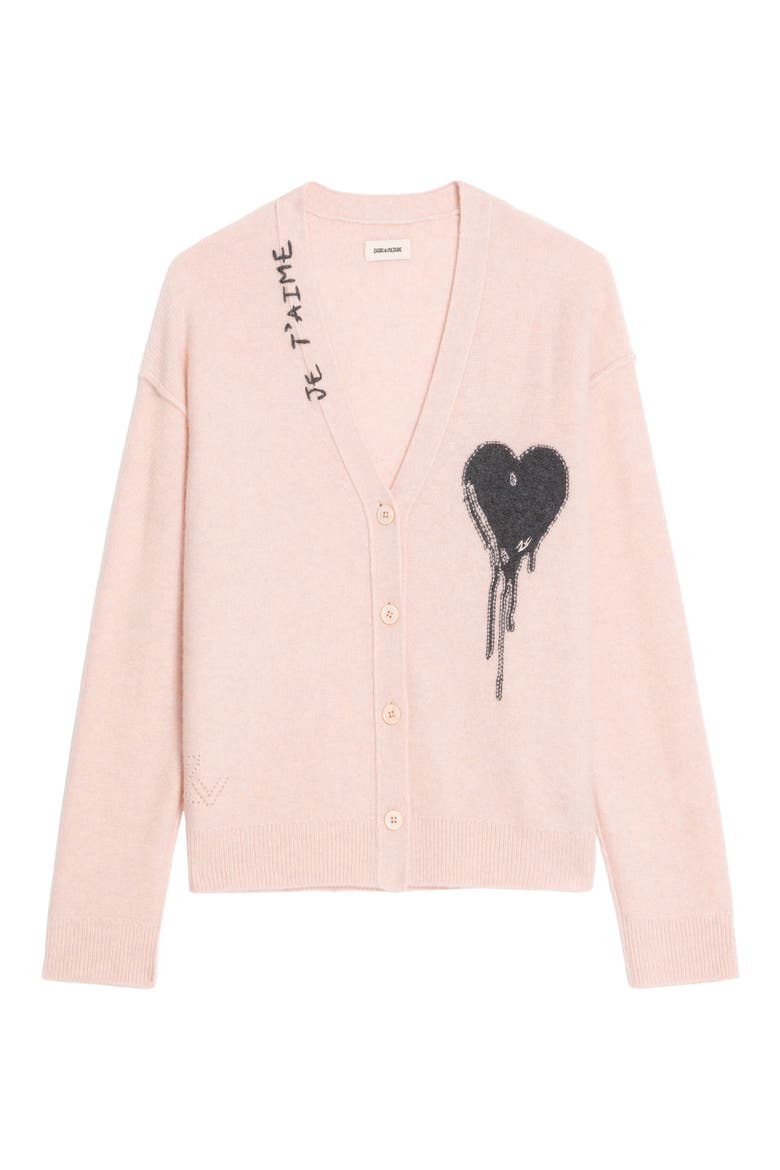Mikyz Heart Appliqué Cashmere V-Neck Cardigan, Alternate, color, PEARLY