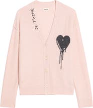 Zadig & Voltaire Mikyz Heart Appliqué Cashmere V-Neck Cardigan