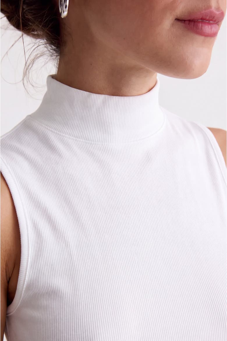 Ribbed Mock Neck Sleeveless Top, Alternate, color, White