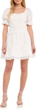 Endless Rose Lace Trim Puff Sleeve Minidress