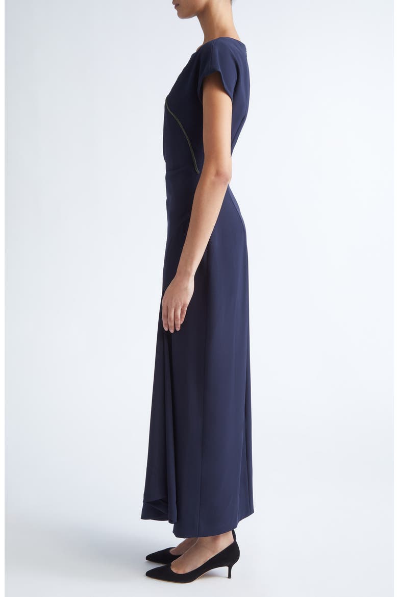 Floral Cord Embroidery Stretch Crepe Cascade Gown, Alternate, color, NAVY/ BLUE