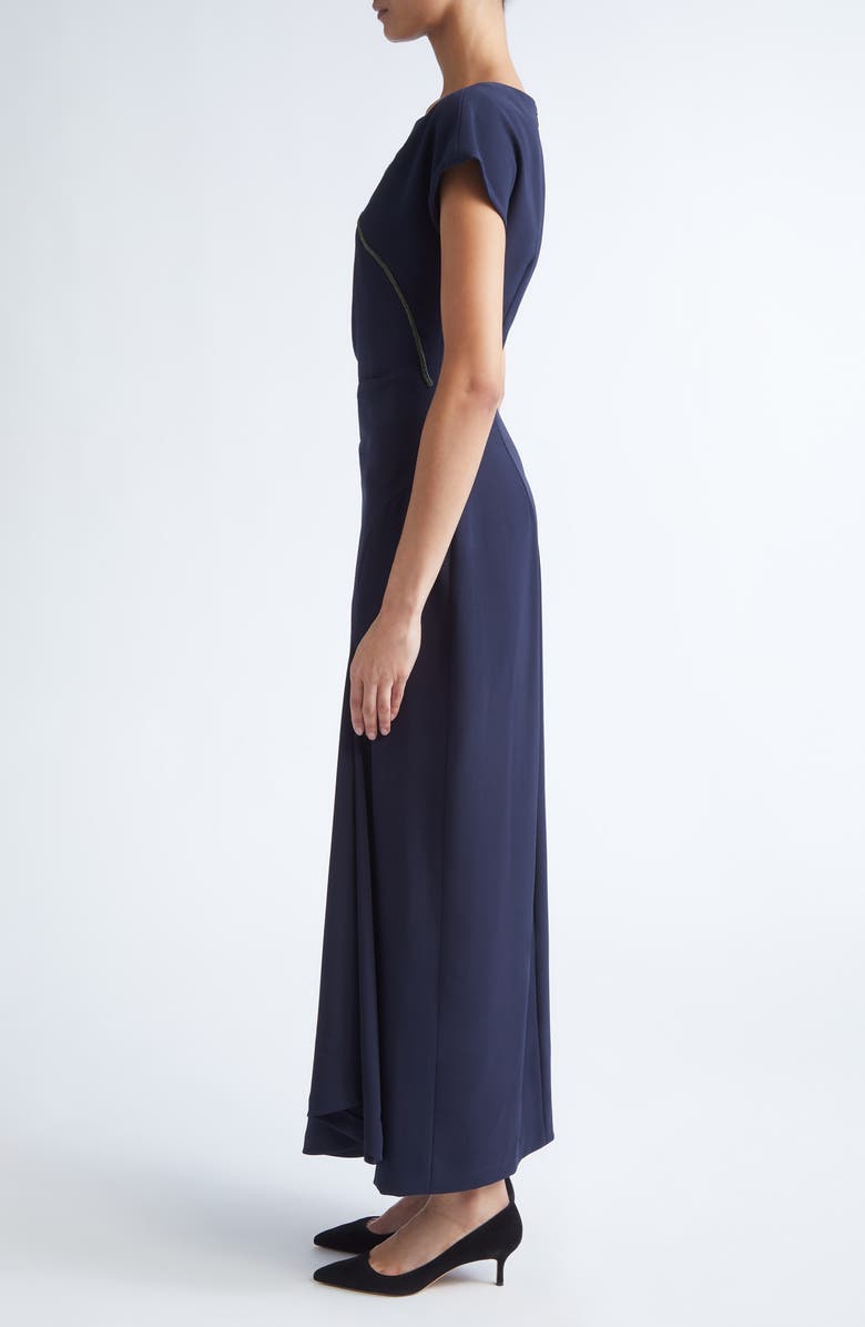 Lela Rose Floral Cord Embroidery Stretch Crepe Cascade Gown, Alternate, color, Navy/ Blue