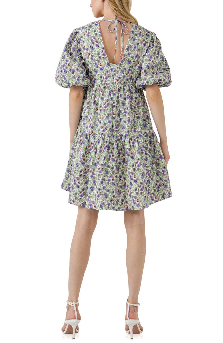Endless Rose Floral Jacquard Puff Sleeve Dress, Alternate, color, 
