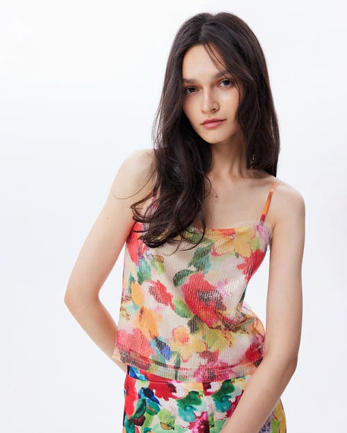 Theo The Label Women's Theia Orchid Printed Sequin Tank Top In Mandarine Flower