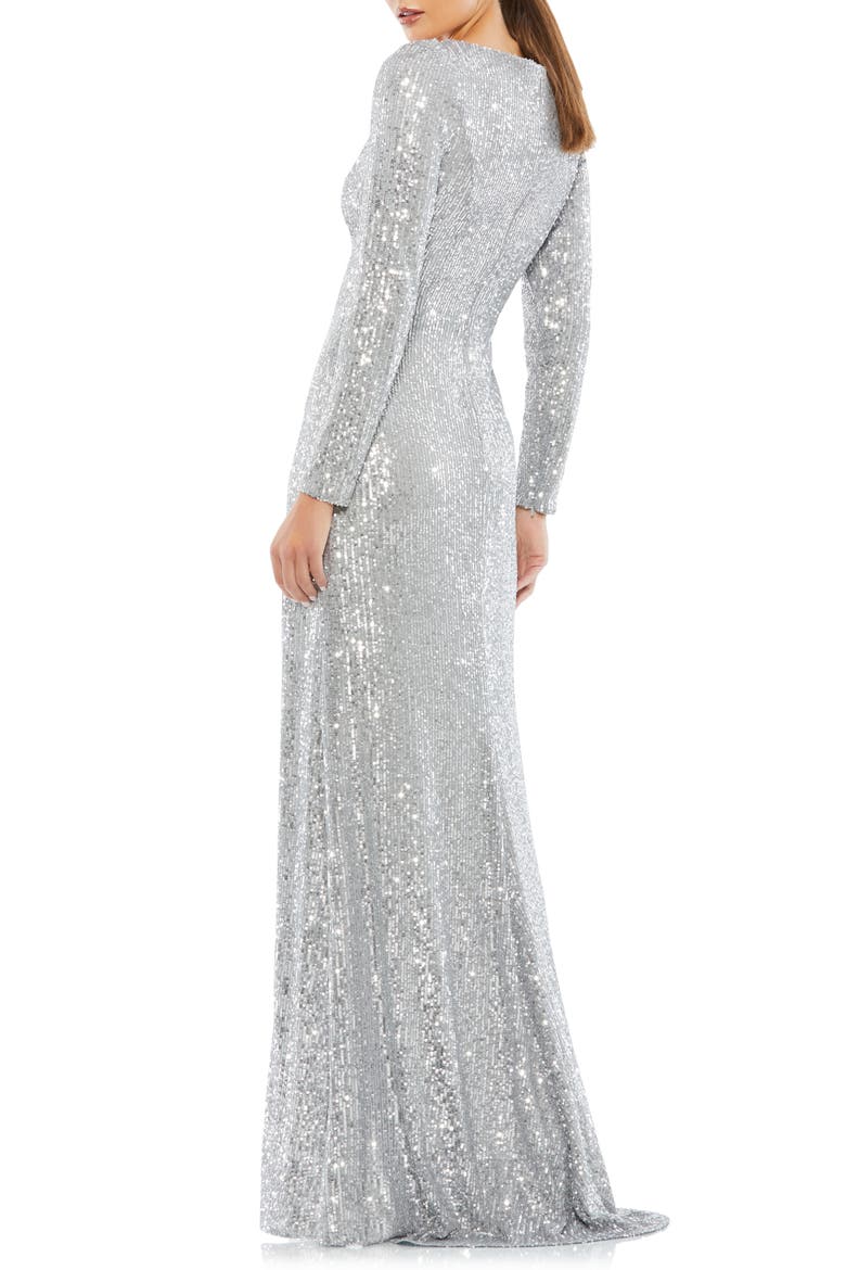 Long Sleeve Sequin Wrap Gown, Alternate, color, PLATINUM