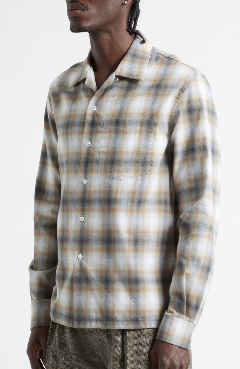 JW Anderson Gradient Check Brushed Flannel Button-Up Shirt, Alternate, color, Biscuit