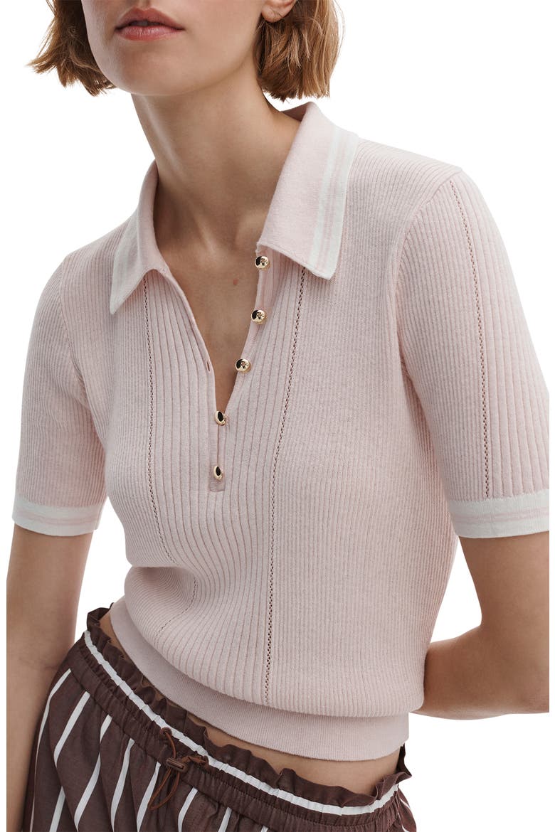 Laurie Tipped Cotton & Cashmere Polo, Alternate, color, LIGHT PINK