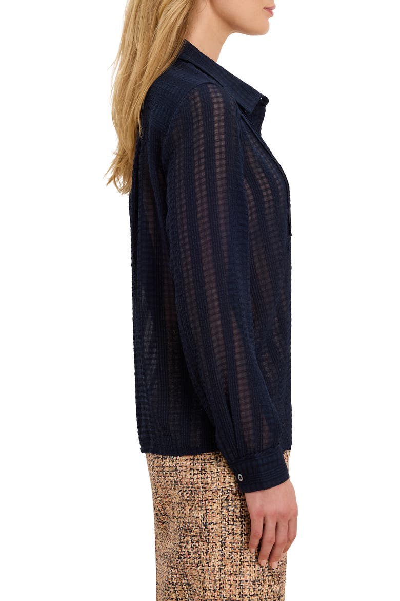 Chiffon Jacquard Tuxedo Shirt, Alternate, color, DARK INDIGO