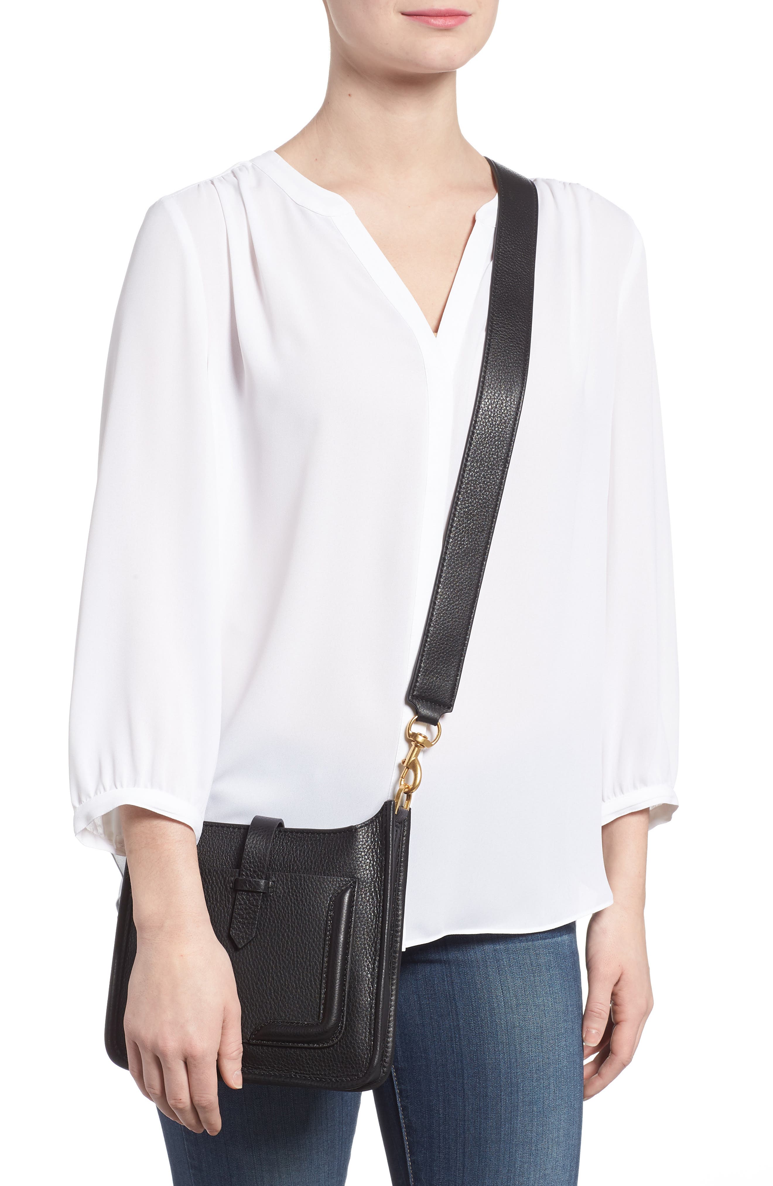 Mini Unlined Leather Feed Bag, Alternate, color, BLACK/ TAUPE