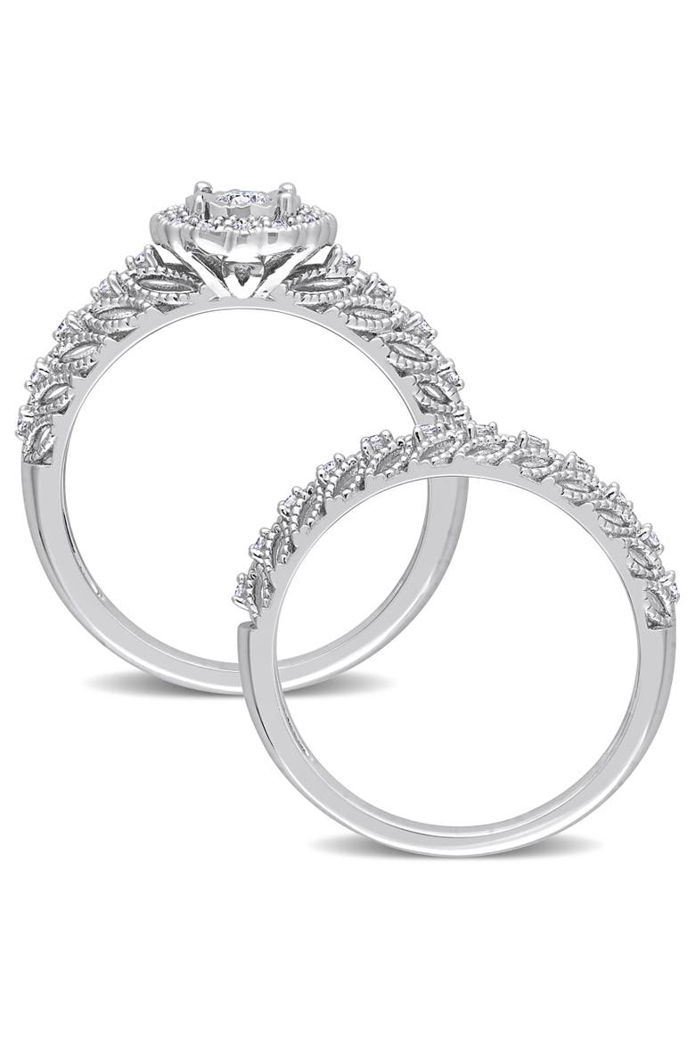 Diamond Floral Halo Bridal Ring Set, Alternate, color, Sterling Silver