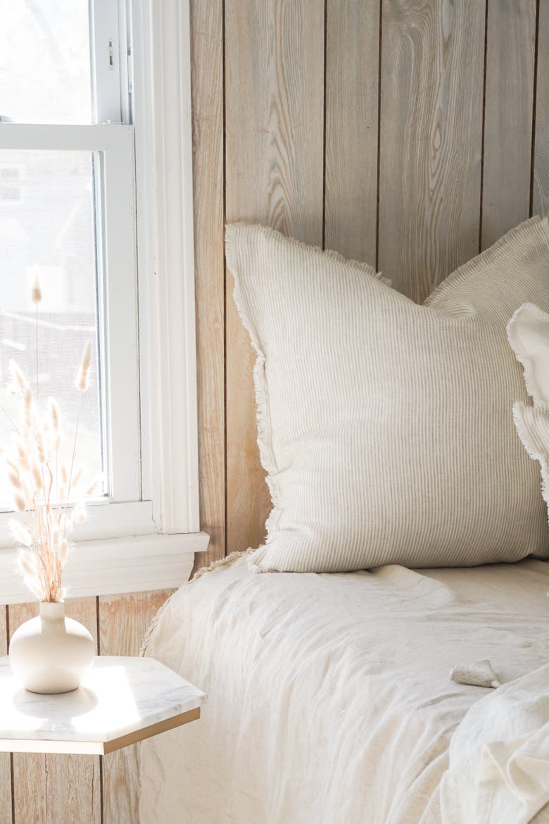 So Soft Linen Pillow with Down Alternative Insert, Alternate, color, Beige Pinstripe