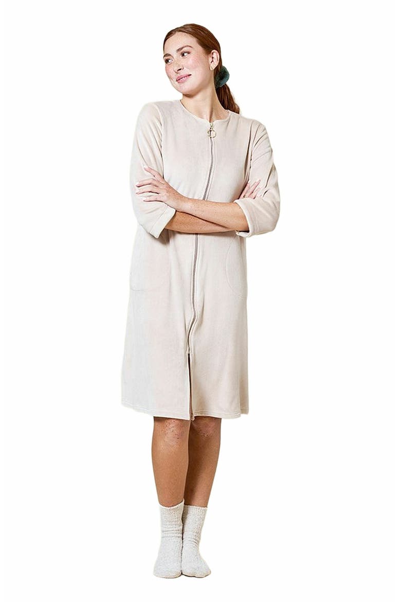 Serenity 3/4 Sleeve Short Zip Robe, Alternate, color, Coco