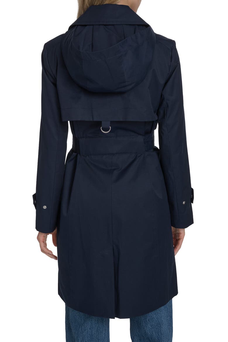 Water Resistant Convertible Collar Belted Trench Coat with Removable Hood, Alternate, color, NAVY