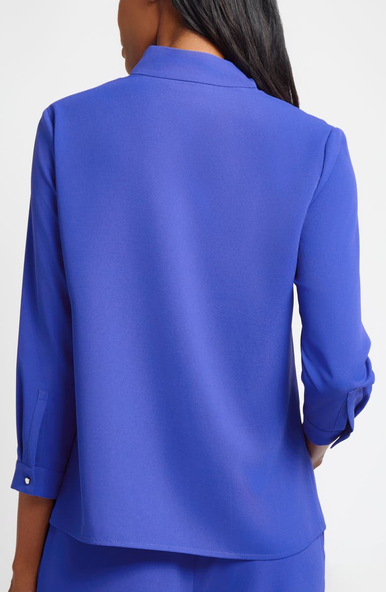 Ming Wang Crêpe de Chine Stand Collar Button-Up Shirt, Alternate, color, Sapphire Sea