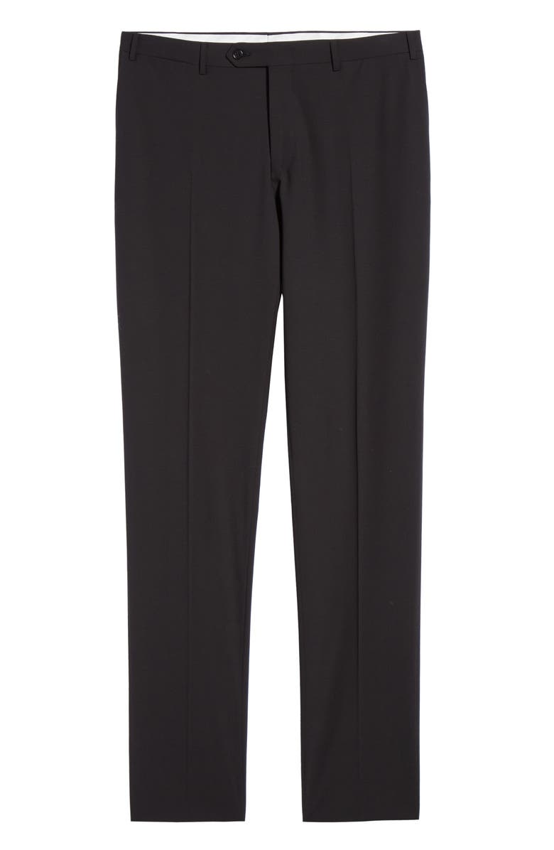 Canali Flat Front Classic Fit Solid Stretch Wool Dress Pants, Alternate, color, Black