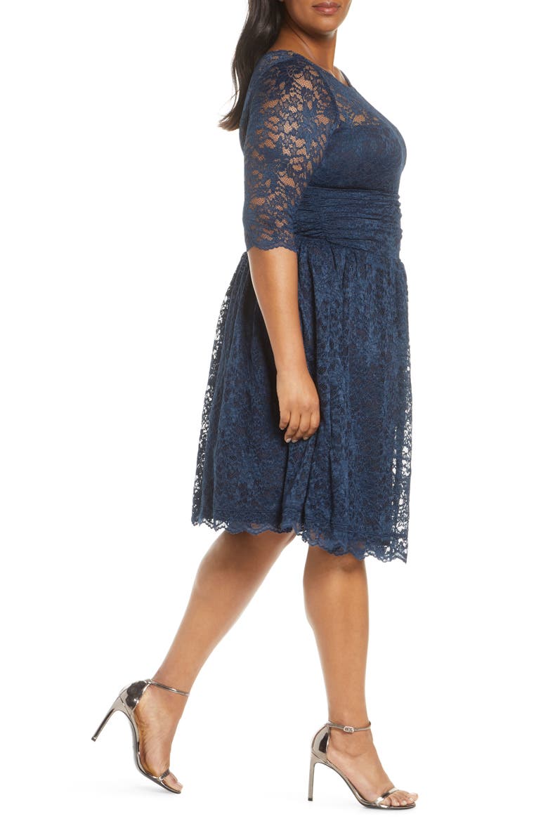 Kiyonna Luna Lace A-Line Dress, Alternate, color, Navy