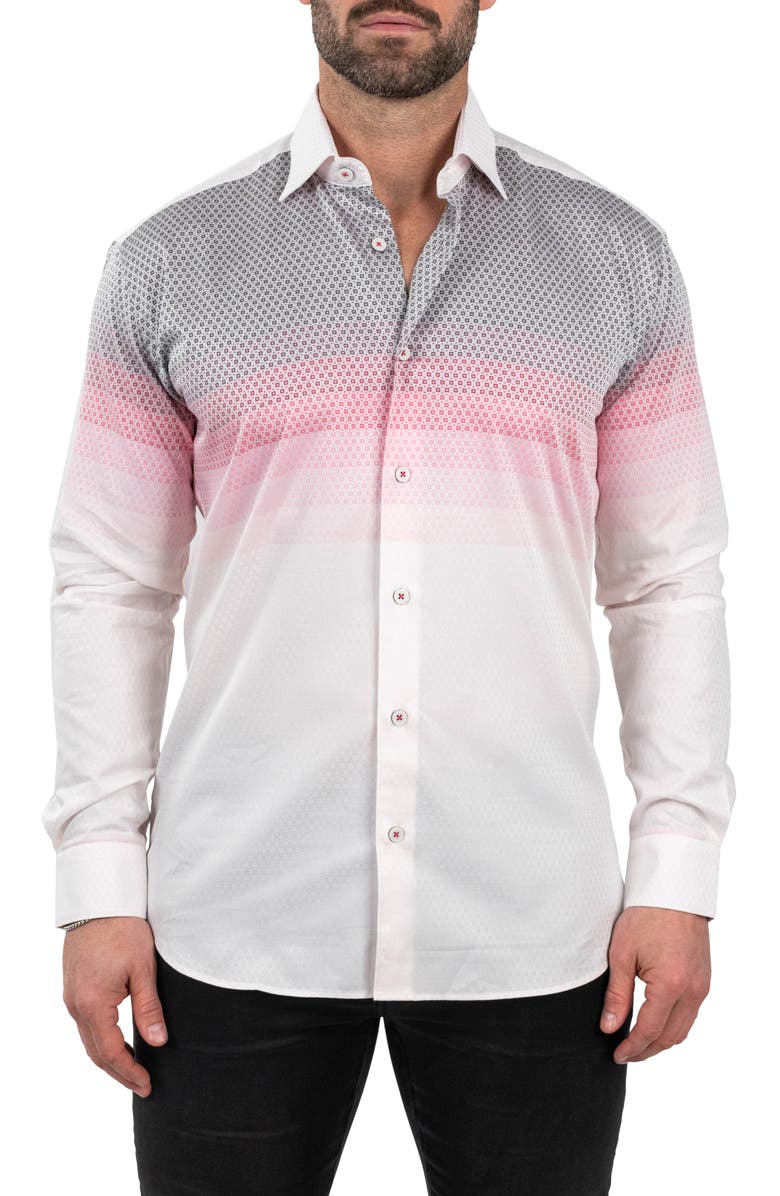 Maceoo Fibonacci Jacqdegrade Pink Contemporary Fit Button-Up Shirt, Main, color, Pink