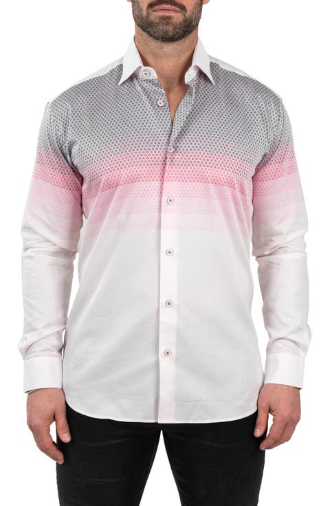 Fibonacci Jacqdegrade Pink Contemporary Fit Button-Up Shirt