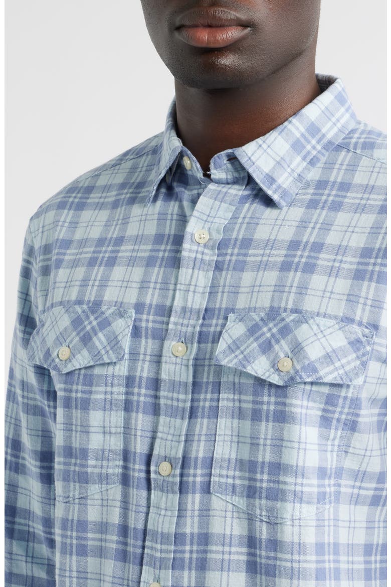 Hummock Pond Regular Fit Plaid Cotton Button-Up Shirt, Alternate, color, ICE WATER