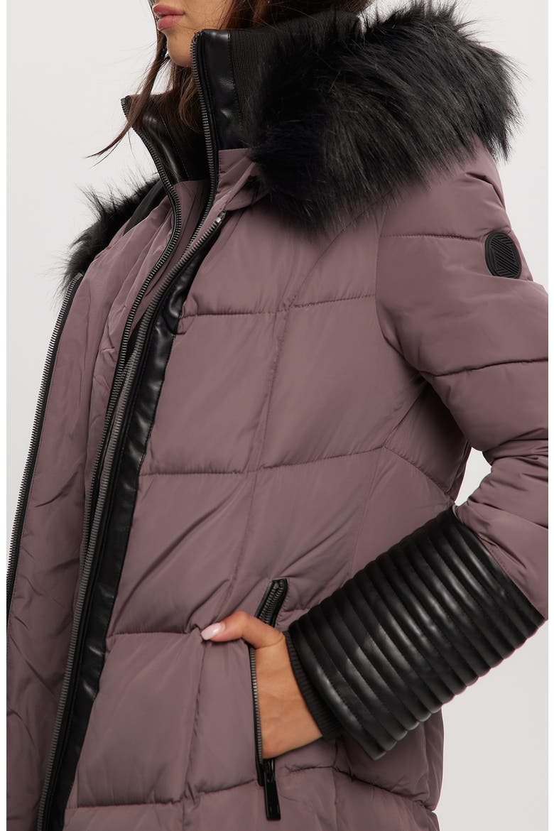 Priya Water Resistant Mixed Media Parka with Faux Fur Trim, Alternate, color, PLUM