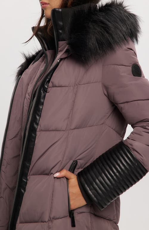 Noize Priya Water Resistant Mixed Media Parka With Faux Fur Trim In Plum