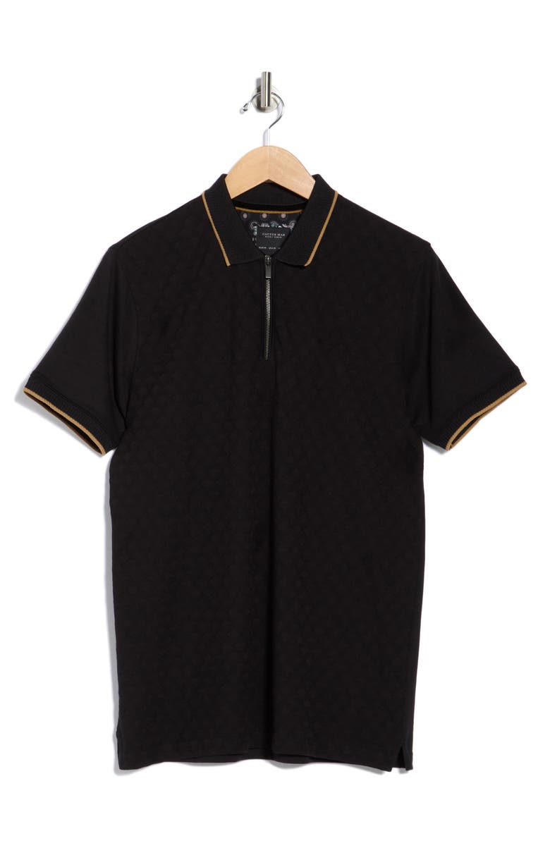 DENIM AND FLOWER Short Sleeve Cotton Blend Polo, Alternate, color, Black