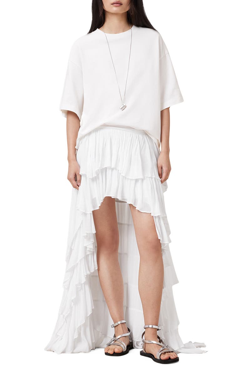AllSaints Cavarly Layered Ruffle High-Low Maxi Skirt, Alternate, color, Snow White