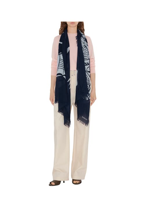 Burberry Wide Ekd Wool Scarf In Black