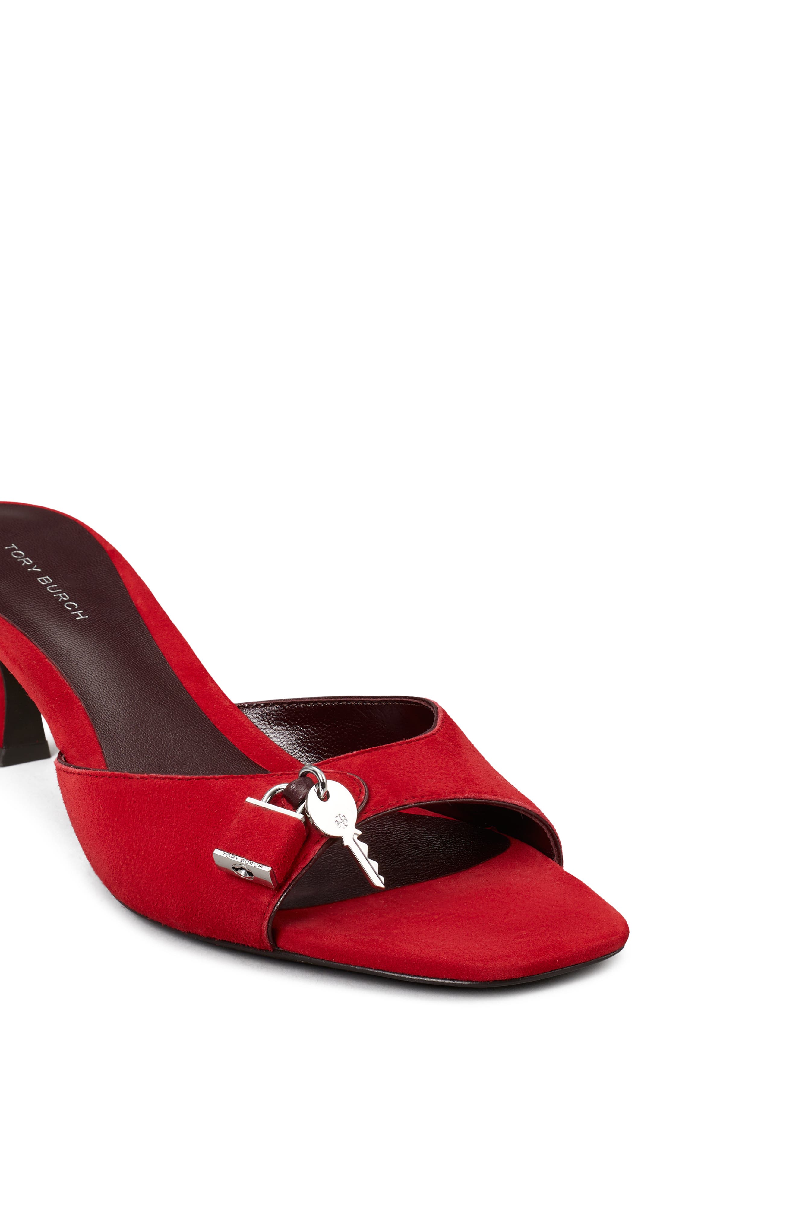 Lock Kitten Heel Sandal, Alternate, color, TOUCAN RED / SILVER