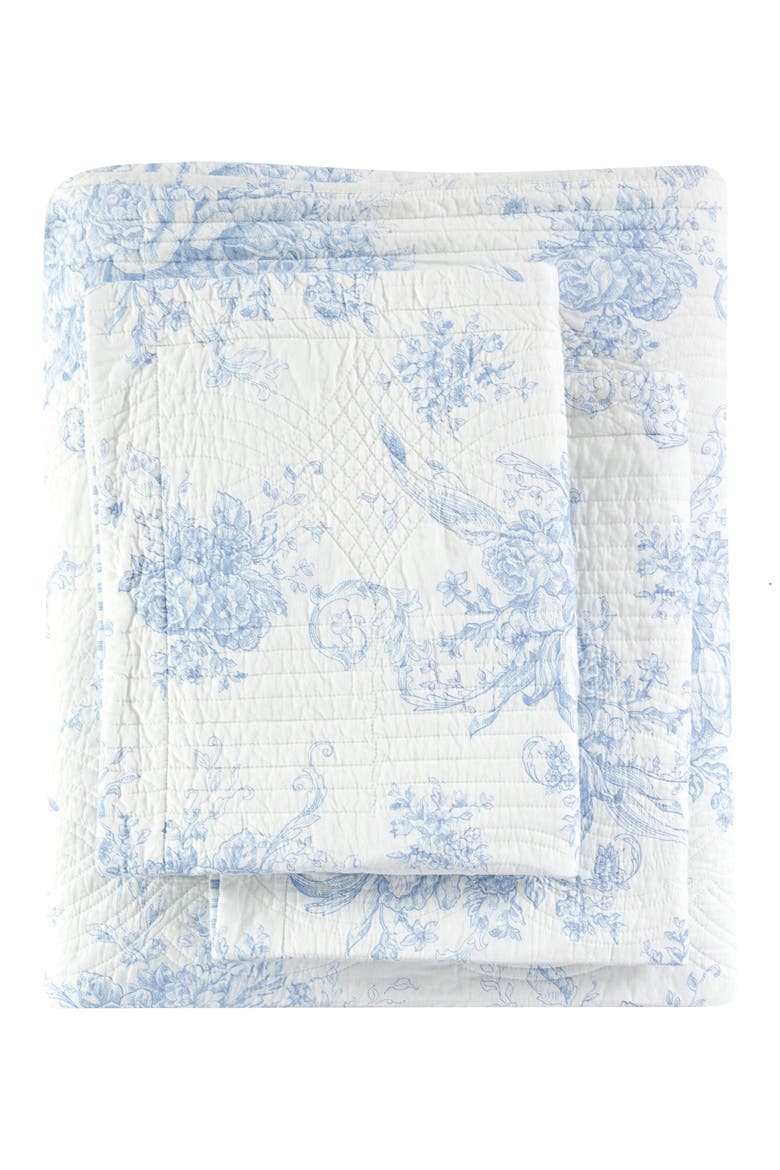 Toile Reversible Cotton Quilt Set, Main, color, LIGHT BLUE