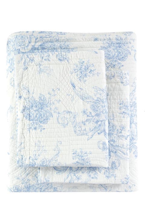 Toile Reversible Cotton Quilt Set