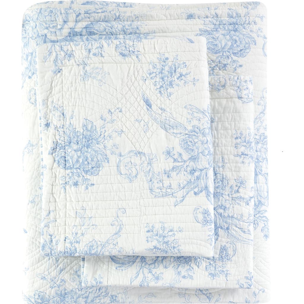 Melange Home Toile Reversible Cotton Quilt Set In Light Blue