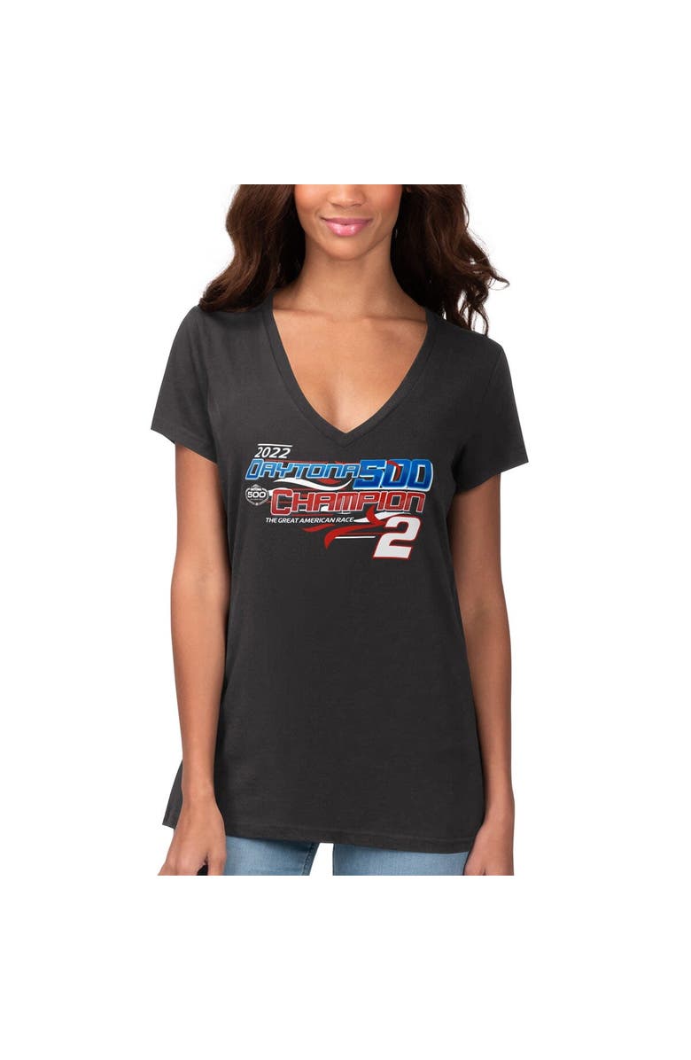 G-III 4HER BY CARL BANKS Women's G-III 4Her by Carl Banks Black Austin Cindric 2022 Daytona 500 Champion Fair Catch V-Neck T-Shirt, Main, color, 