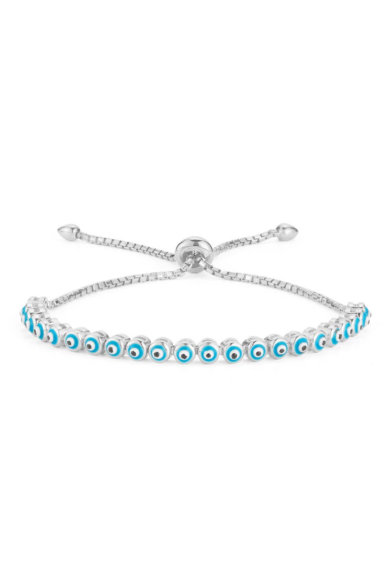 Sterling Silver Enamel Evil Eye Slider Bracelet, Main, color, SILVER