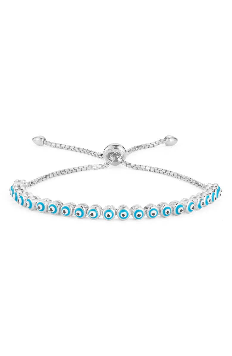 SPHERA MILANO Sterling Silver Enamel Evil Eye Slider Bracelet, Main, color, Silver