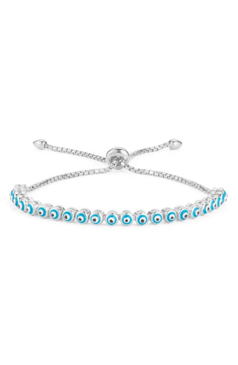 Sterling Silver Enamel Evil Eye Slider Bracelet