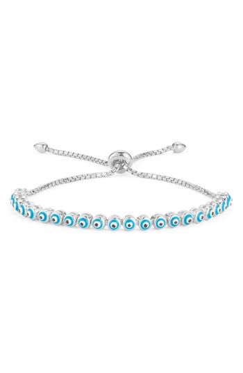 Sphera Milano Sterling Silver Enamel Evil Eye Slider Bracelet In Silver