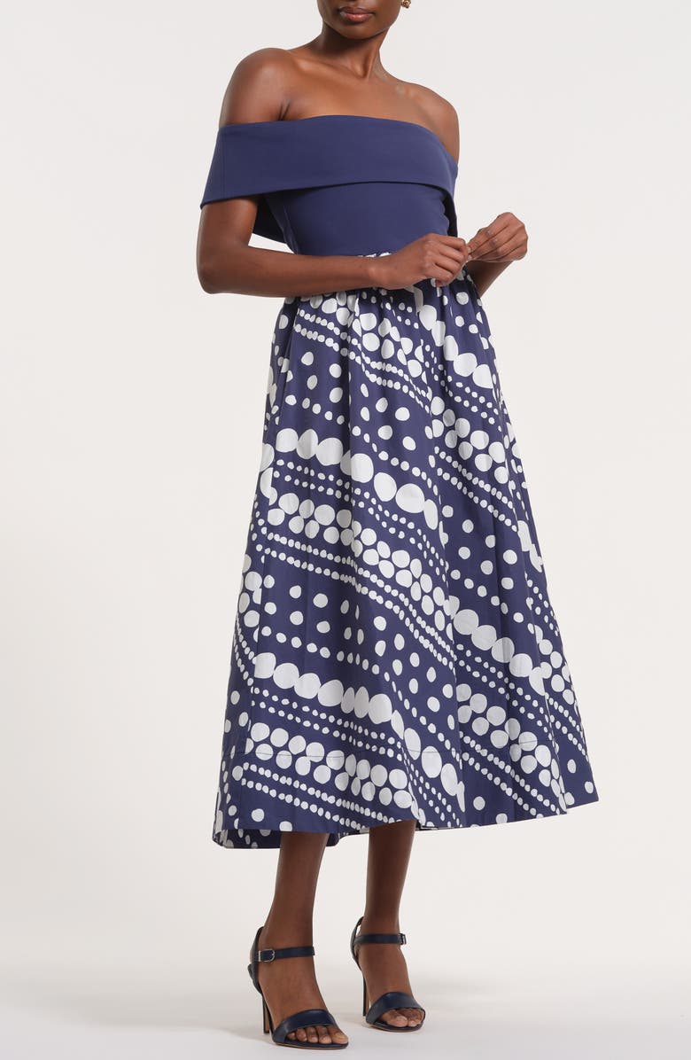 Isaac Mizrahi New York Off the Shoulder Midi Dress, Alternate, color, 