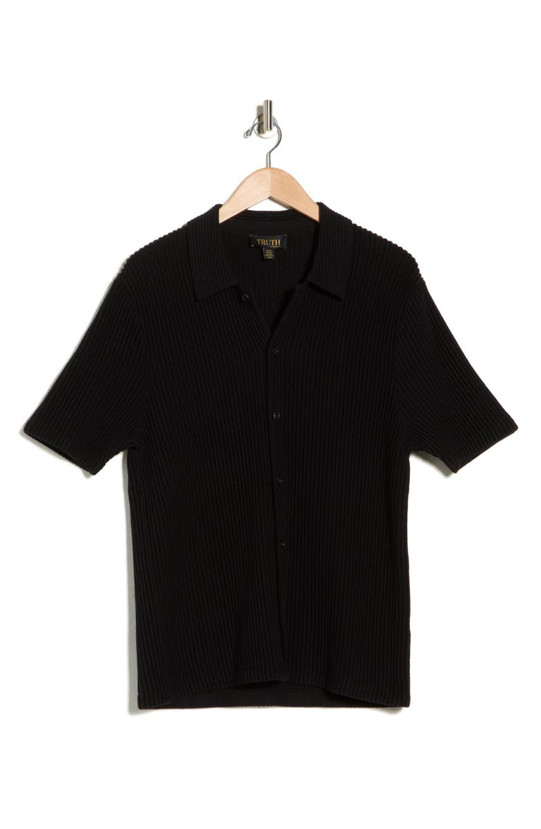 TRUTH Ribbed Plissé Knit Button-Up Shirt, Alternate, color, Black