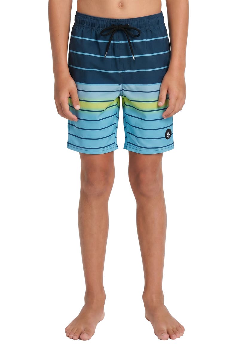 Kids' Manic Mod Quarta Ombre Stripe Board Shorts, Main, color, DEEP BLUE