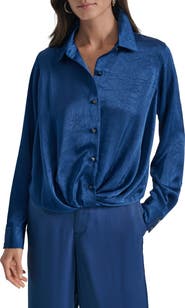 DKNY Twist Front Crinkle Satin Shirt