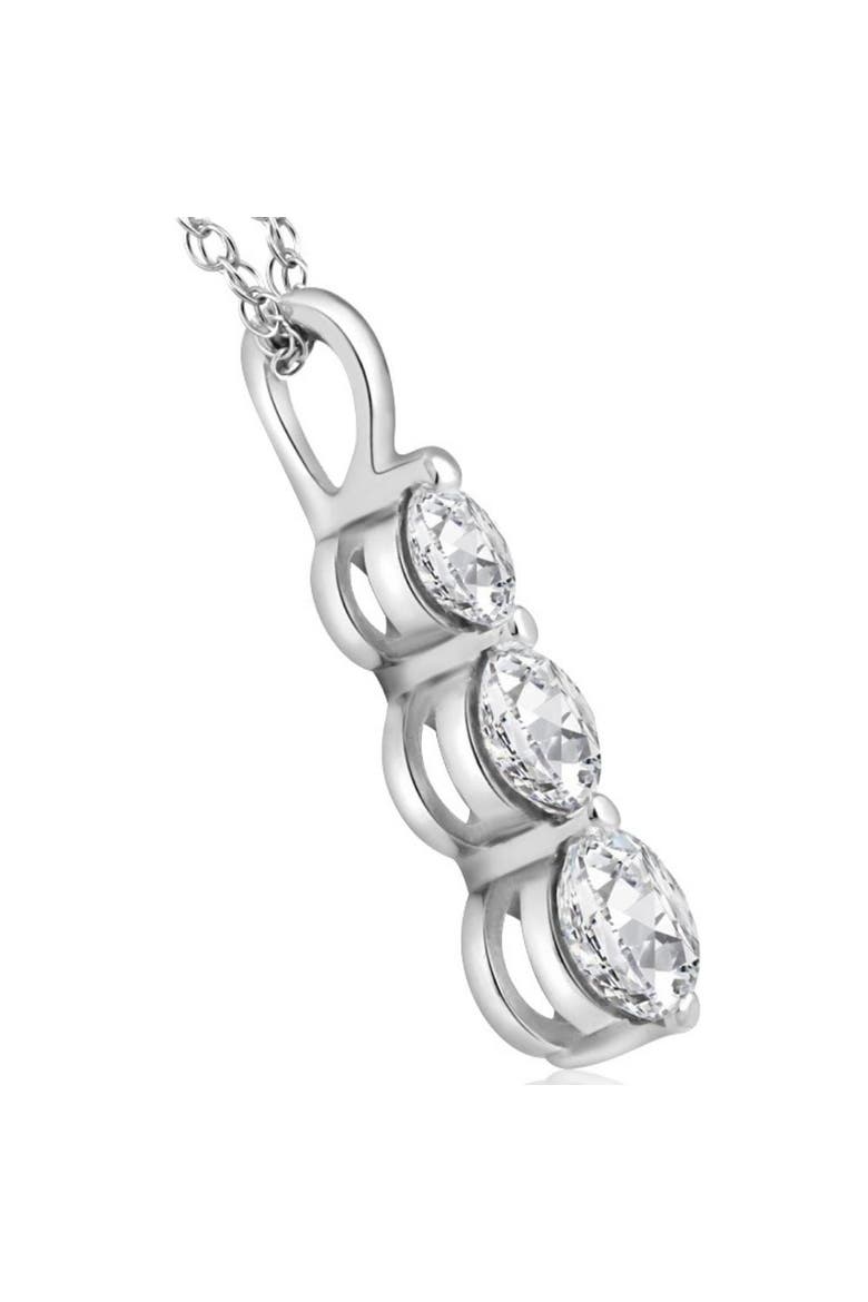 2 Ct Three Diamond Pendant 14K Gold 3 Stone Lab Grown Necklace, Alternate, color, 14k White Gold